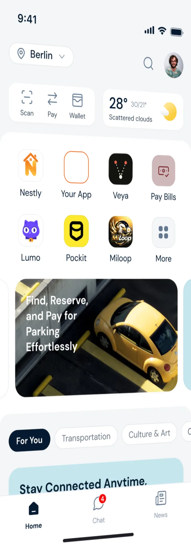 City SuperApp screen with local services